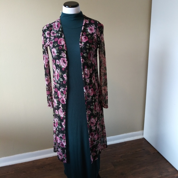 Pinc Sweaters - *DONATED NO LONGER AVAILABLE* LAST CHANCE! Black Floral Sheer Kimono/ Cardigan